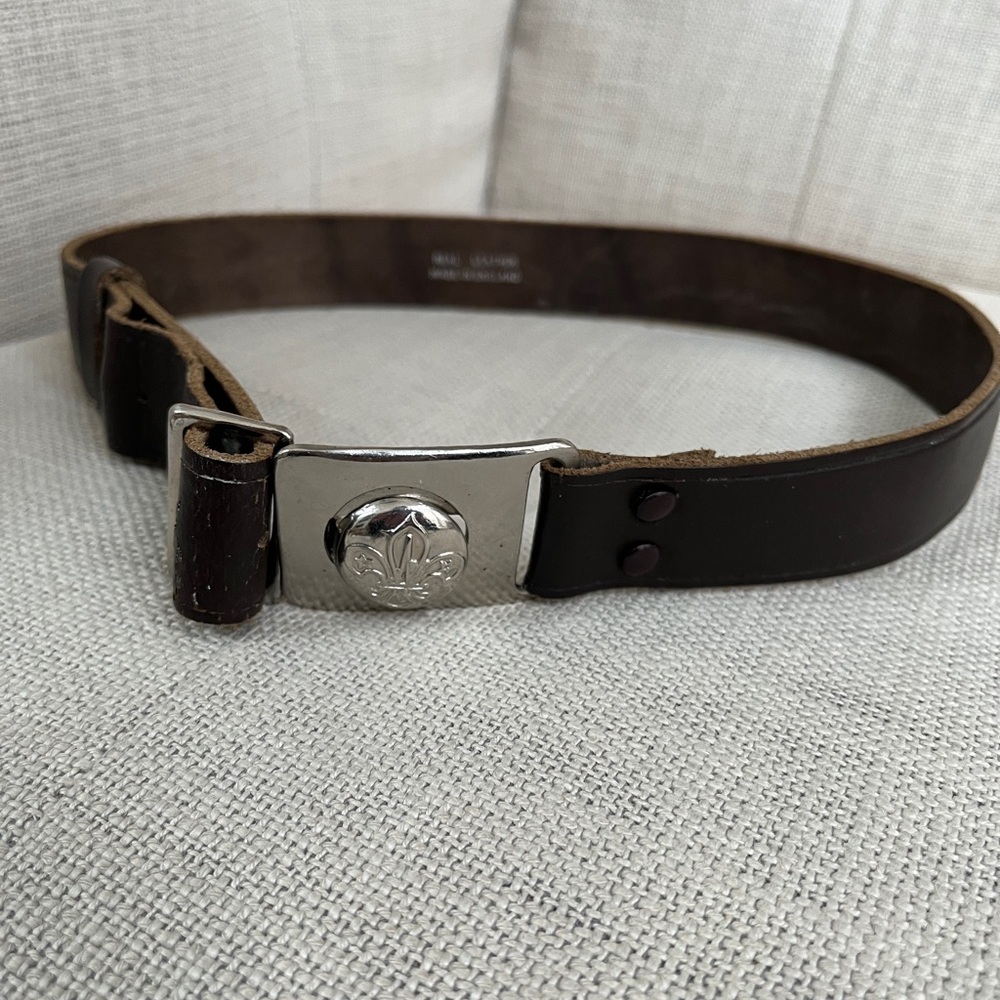 VINTAGE Scouts Two Piece Buckle Adjustable Belt Real Leather Made in England